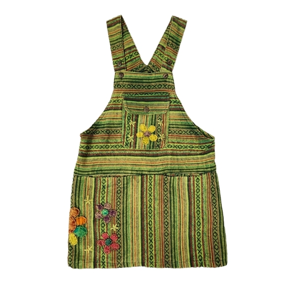 gringo Pants - GRINGO x VINTAGE 90s hippie overalls skirt flowers in green size M